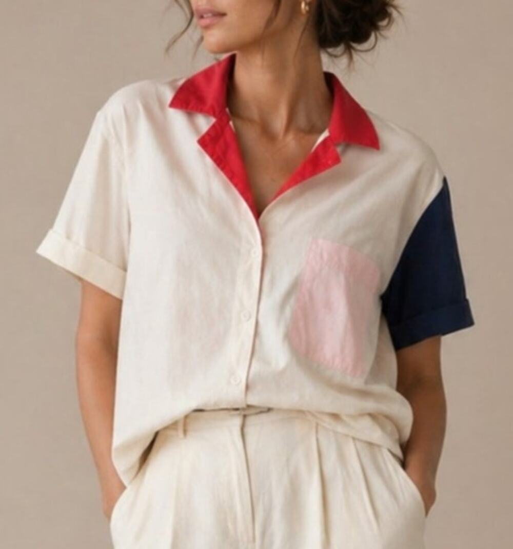 WRAY Womens Color Block Camp Button-Up Shirt XXS Euro Artsy Scandi Retro Indie